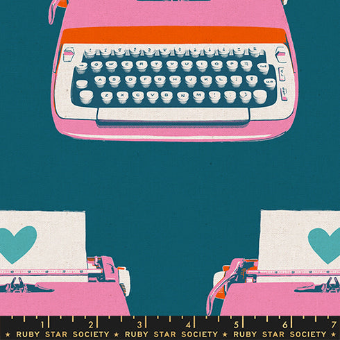CANVAS Best Day Ever Typewriters in Teal RS0108 23L - Ruby Star Society Sold by the Yard